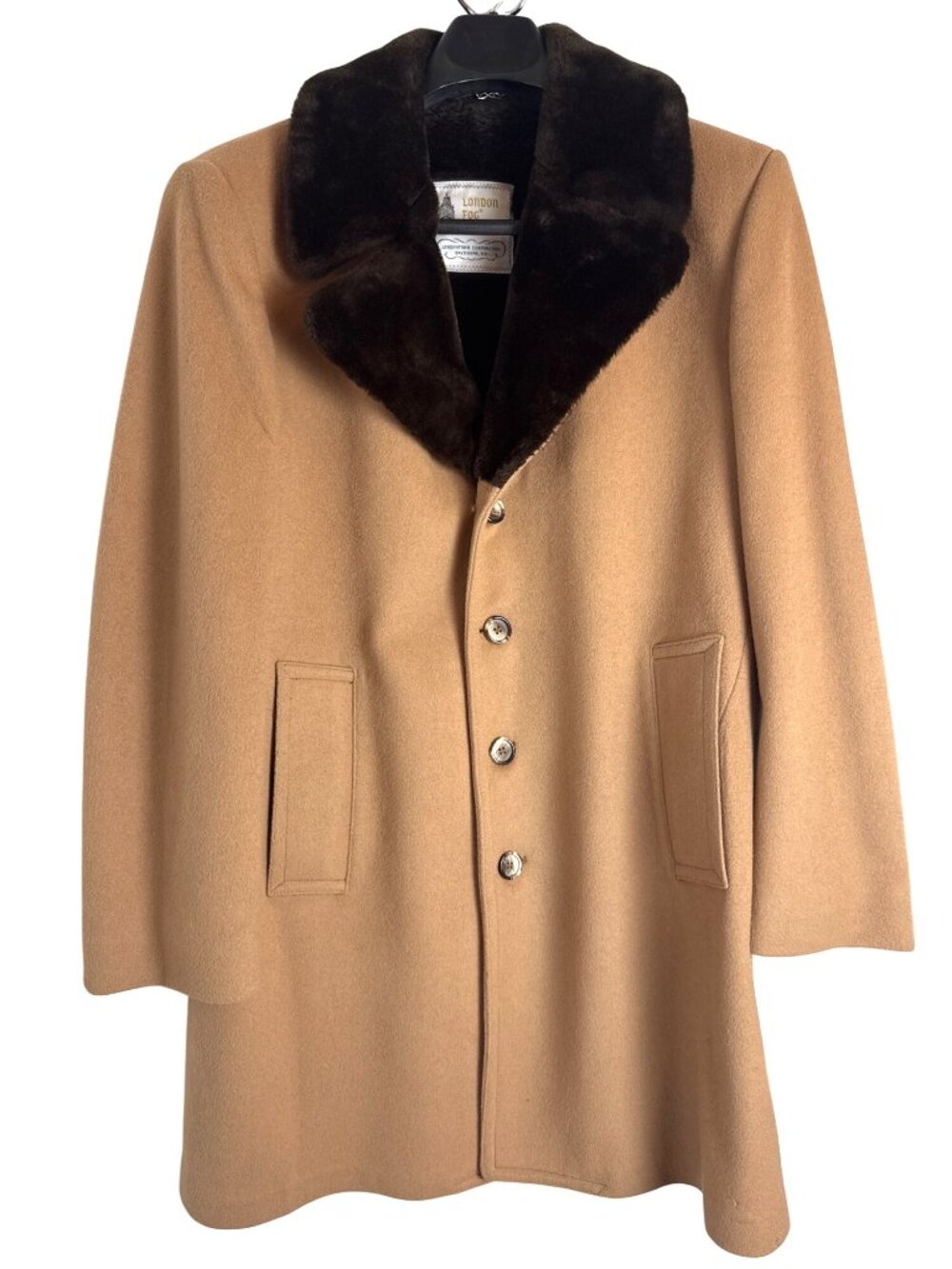 Vintage Men's London Fog Wool Camel Coat Brown Collar Size 42R Old Money